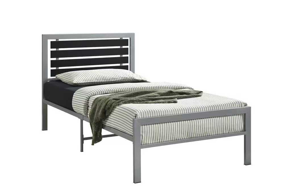 Bemia gray metal platform twin bed frame close-up of frame