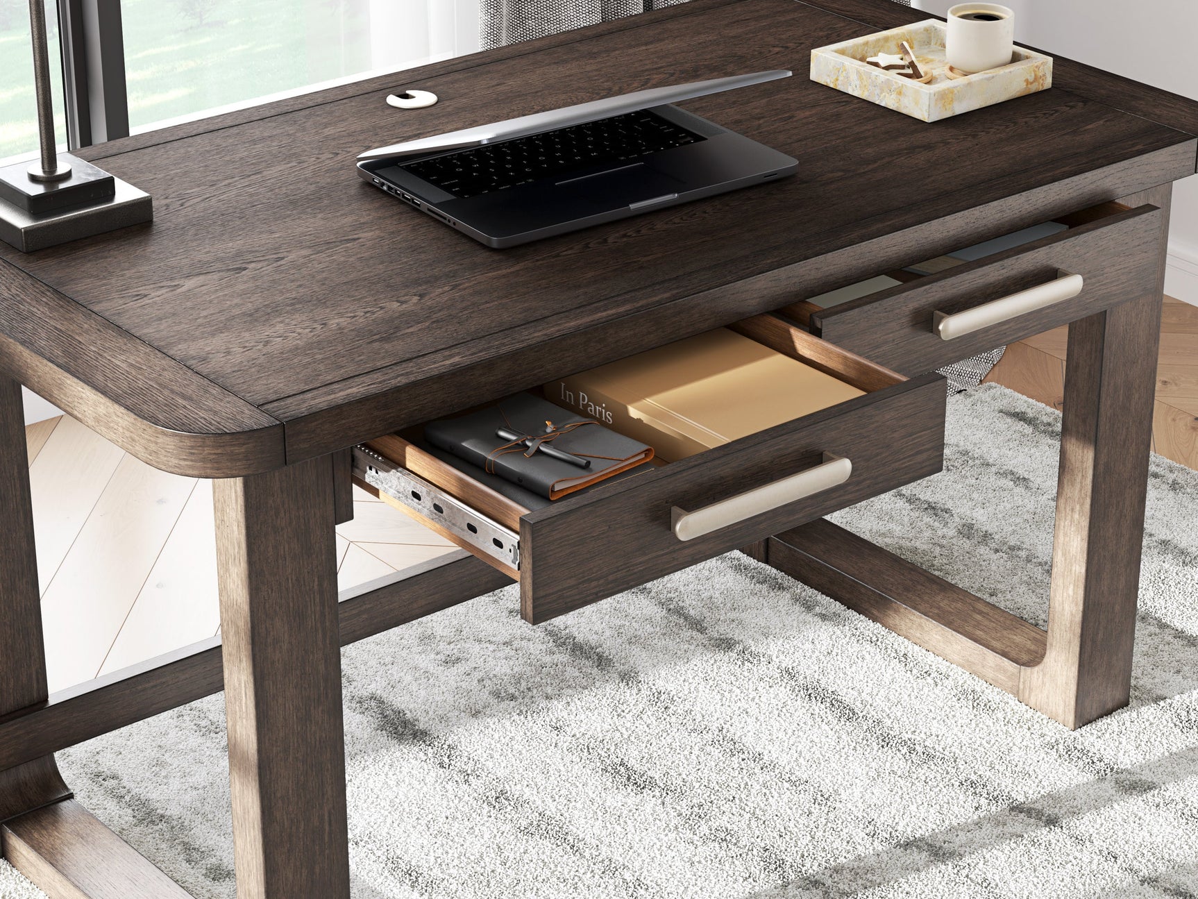 Halo Dark Brown Office Desk overview in room setting