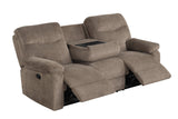 Close-up of fabric texture on Bravo mocha reclining sofa