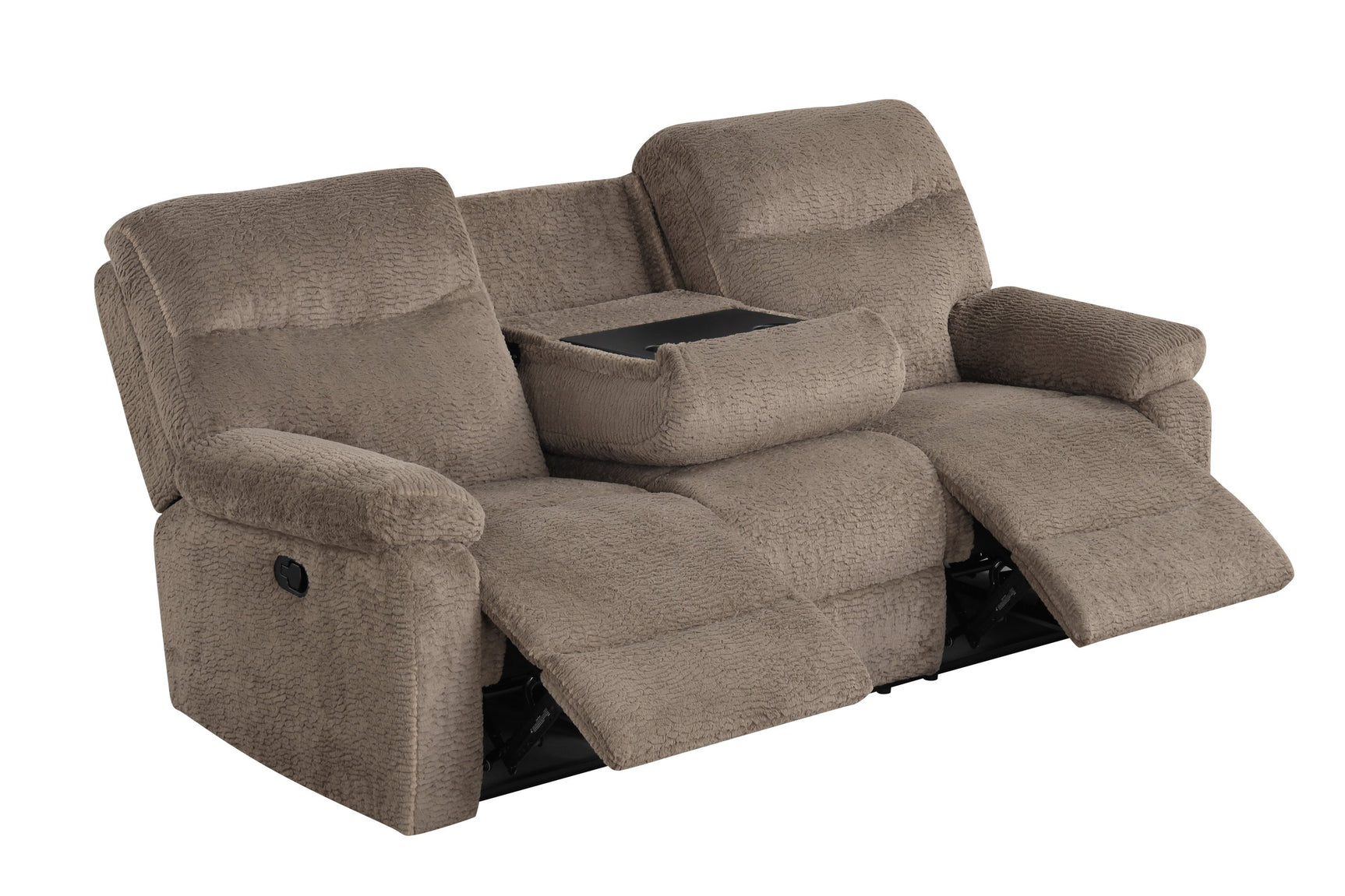 Close-up of fabric texture on Bravo mocha reclining sofa
