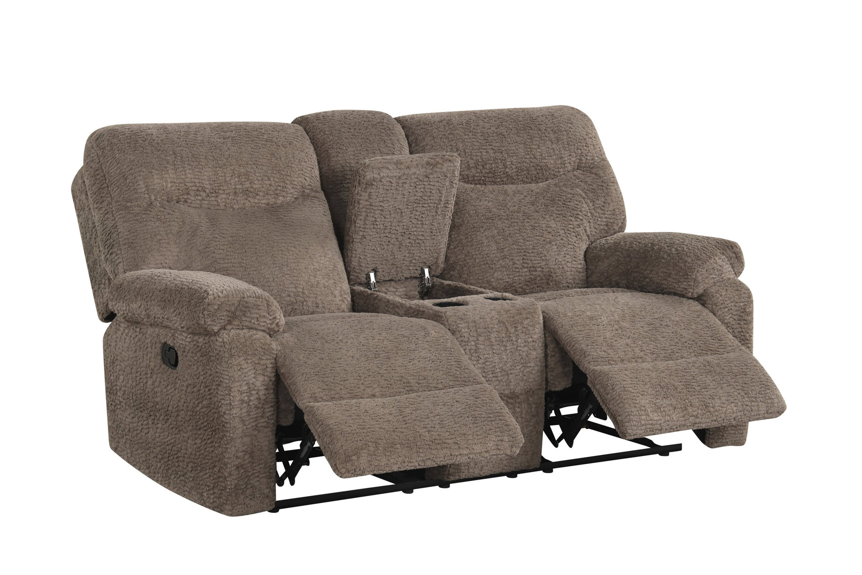 Sofa pillow and plush fabric detail in mocha color