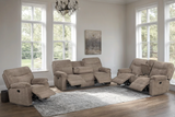 Set of three seating pieces: sofa, loveseat, and recliner in mocha teddy bear fabric