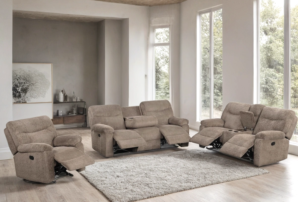 Mocha teddy bear fabric recliner chair with footrest extended