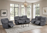 Single recliner in dark gray teddy bear fabric side angle