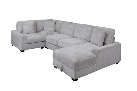 Close detail of the Serena Gray Modular Sectional sofa fabric and cushions