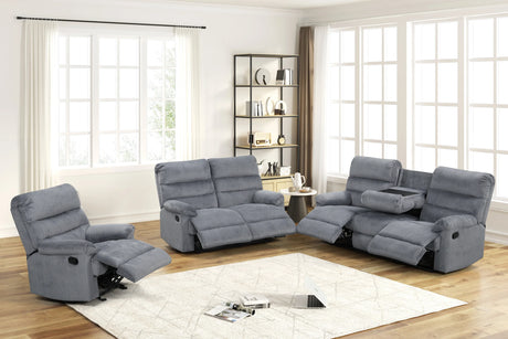Albert gray fabric reclining loveseat, side view