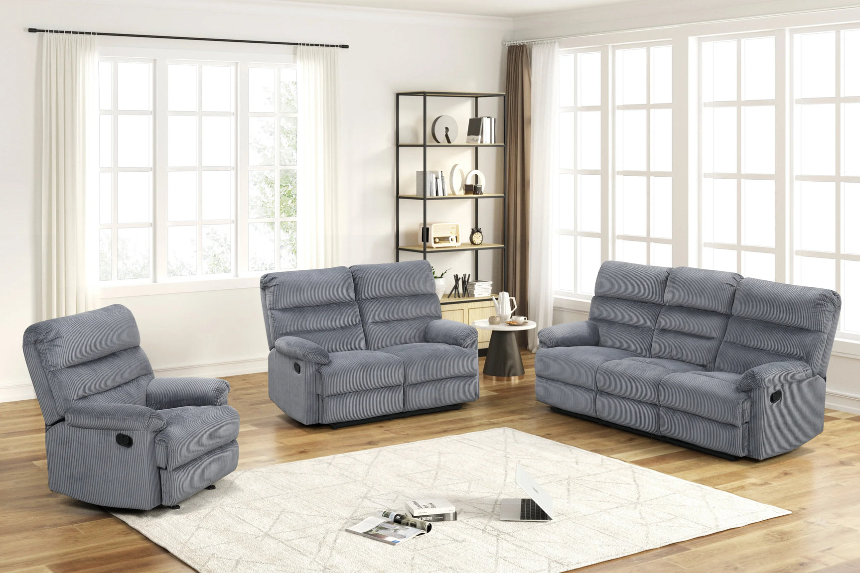 Albert gray fabric recliner chair, angled view