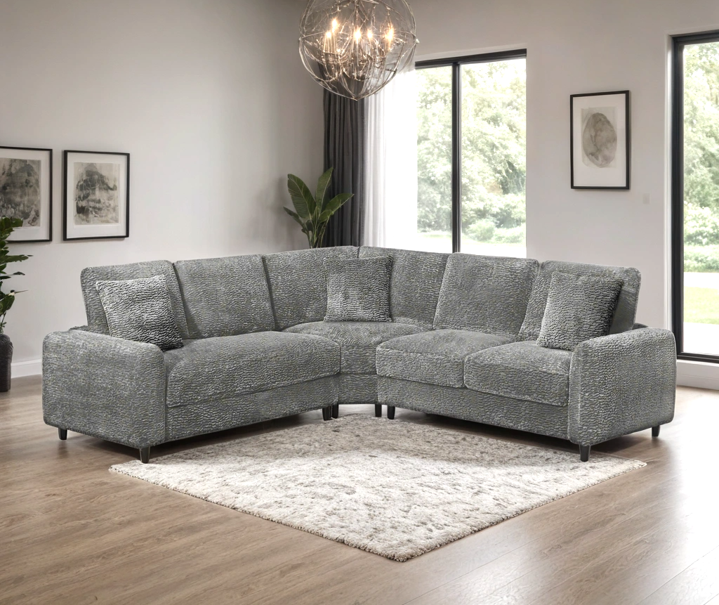 Front view of Stella Gray Teddy Bear Fabric Sectional sofa