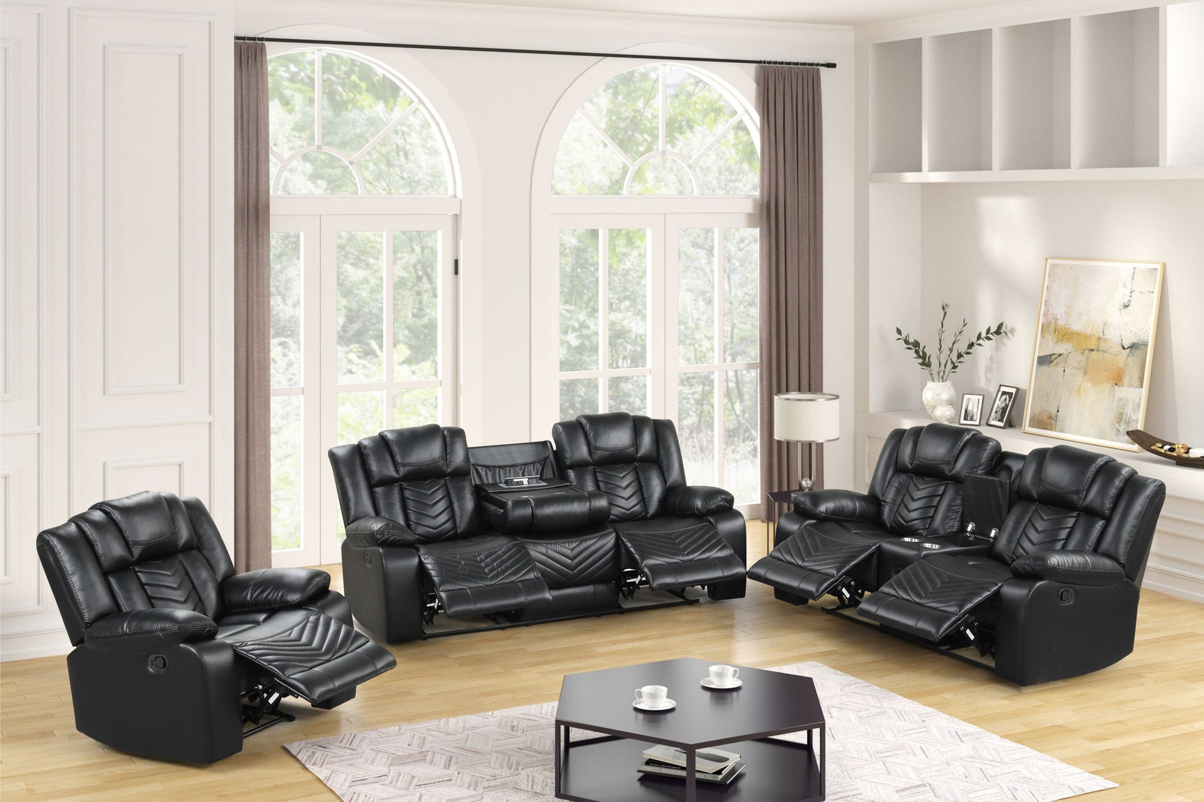 Ace Black reclining loveseat with Bluetooth speaker