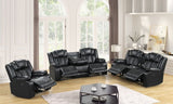 Ace Black reclining sofa front angle