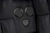 Ace black gel leather reclining sectional sofa side view with recliner opened