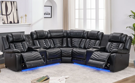 Ace black gel leather reclining sectional sofa front view