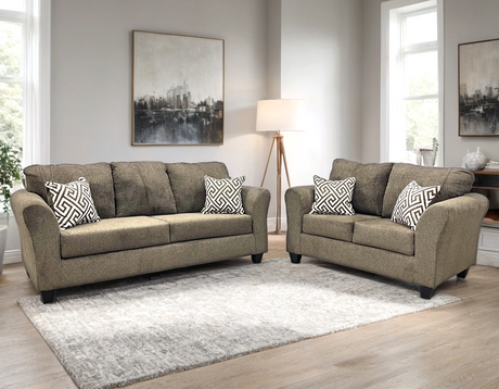 Front view of Tuten Brown 2-Piece Living Room Set with sofa and loveseat