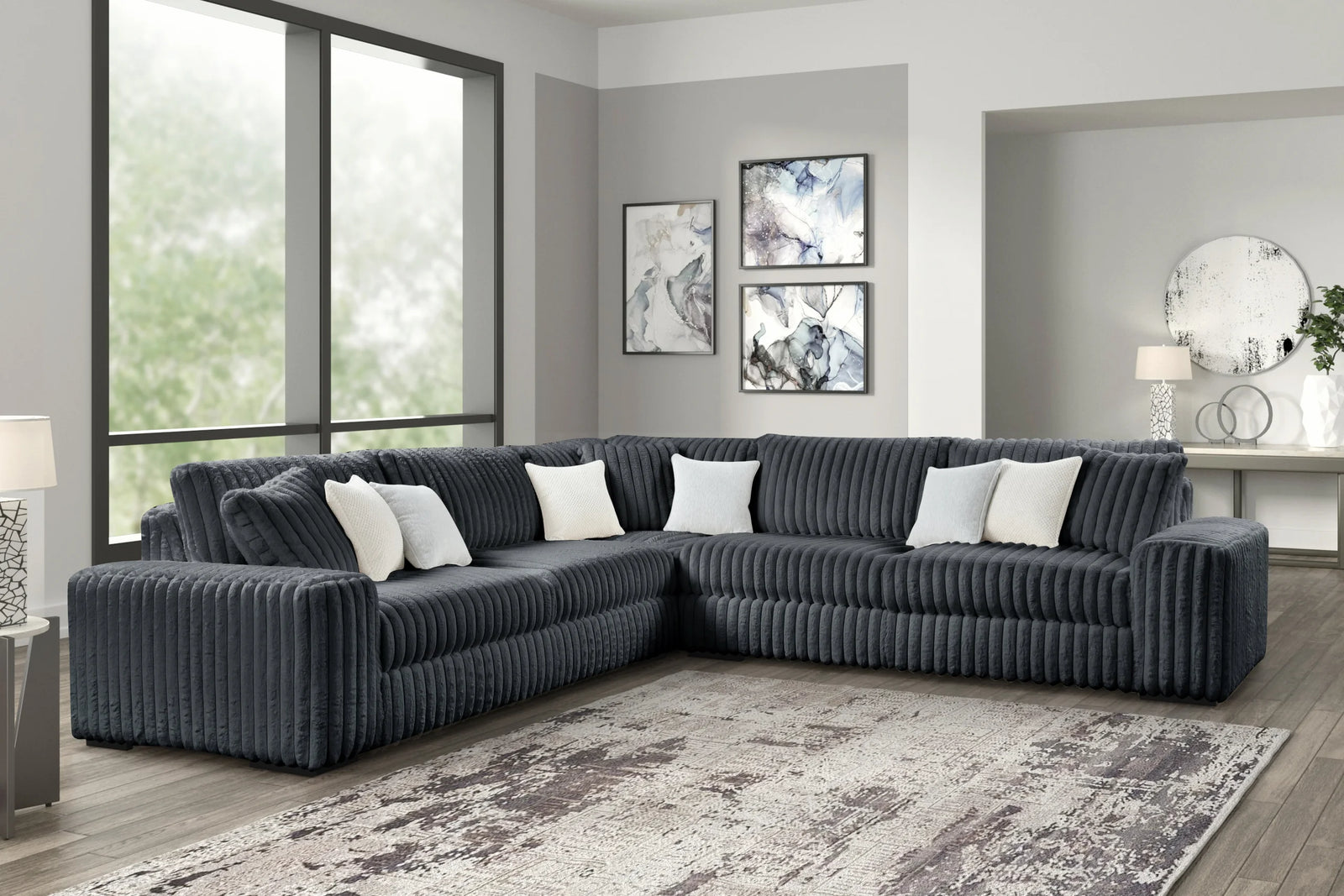 main view of Marshmallow Charcoal Corduroy Fabric Oversized Sectional sectional sofa