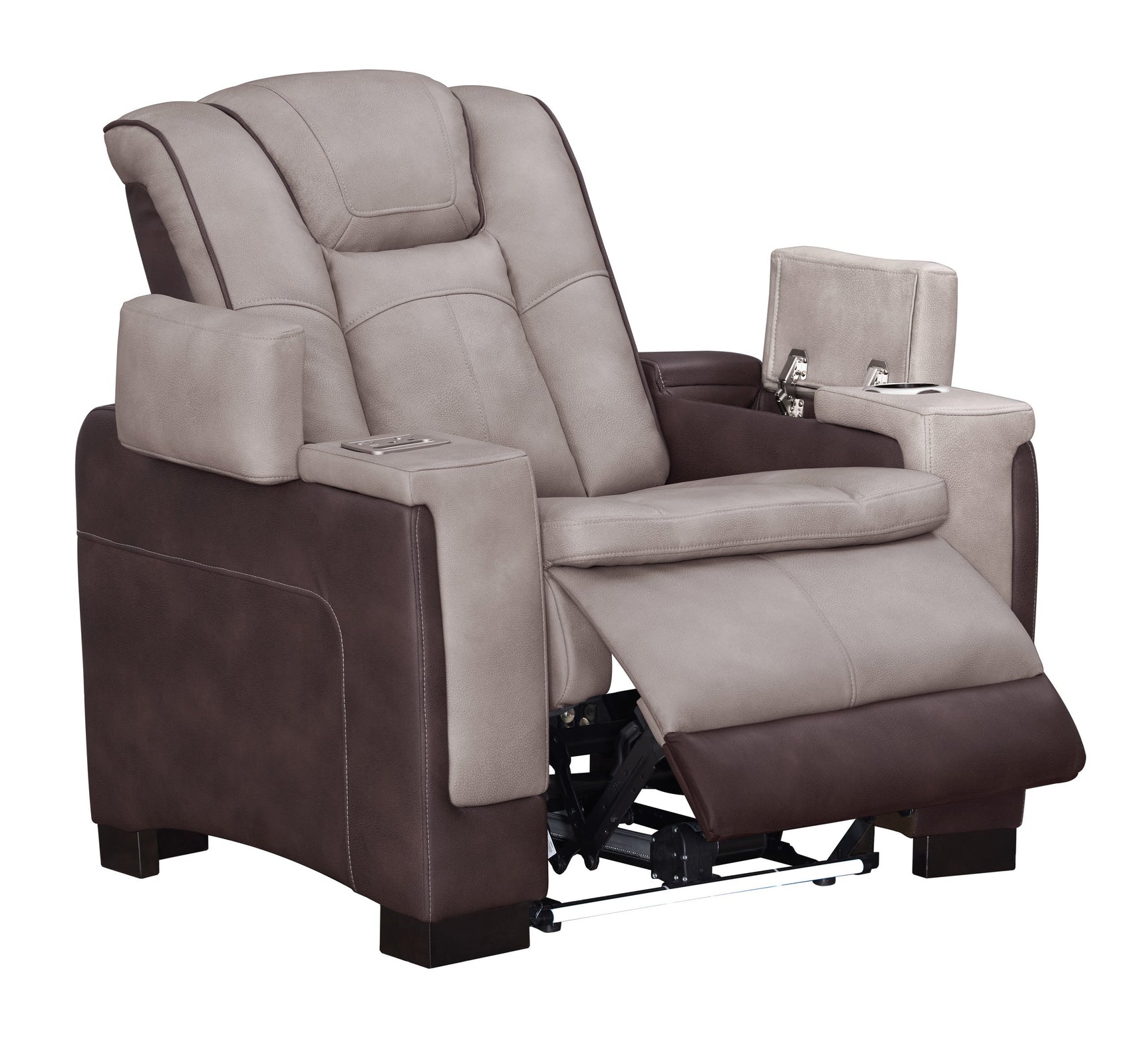 Sofa drop-down table with dual cup holders and LED reading lights