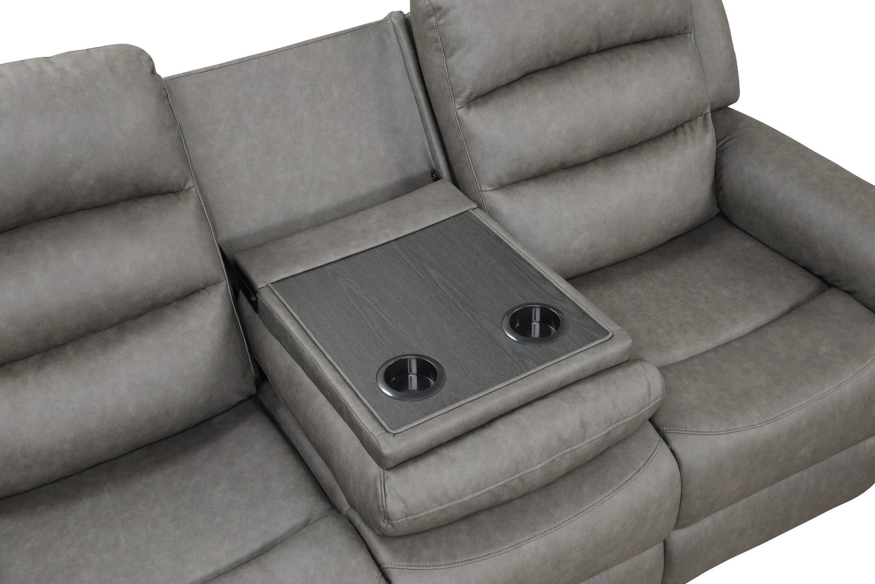 Close-up of cupholders on Hope reclining sofa