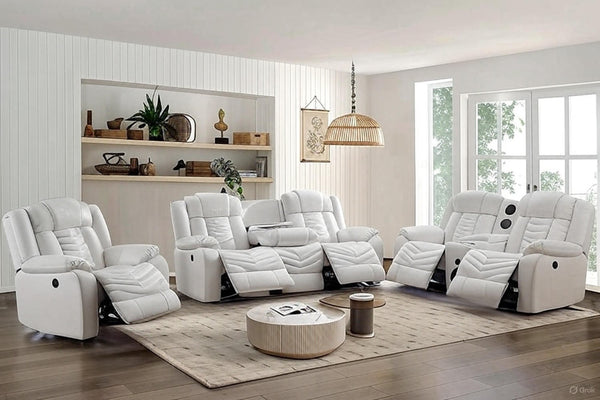 Ace White leather gel reclining sofa front view