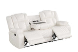 White leather gel reclining loveseat with Bluetooth speaker