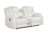 Side view of Ace White reclining sofa with drop-down table