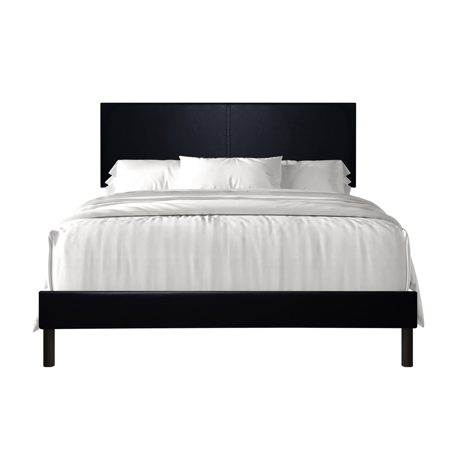 Helen Black PU upholstered full platform bed front view