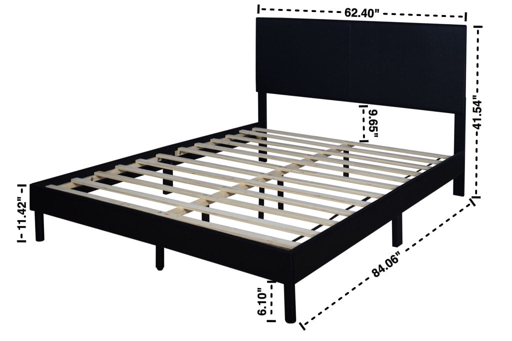 Helen Black PU upholstered full platform bed front view