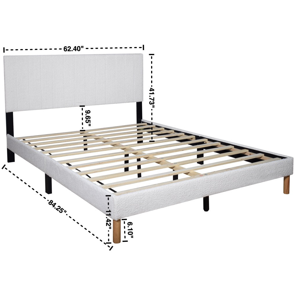 Heiden White Upholstered Platform Full Bed footboard angle