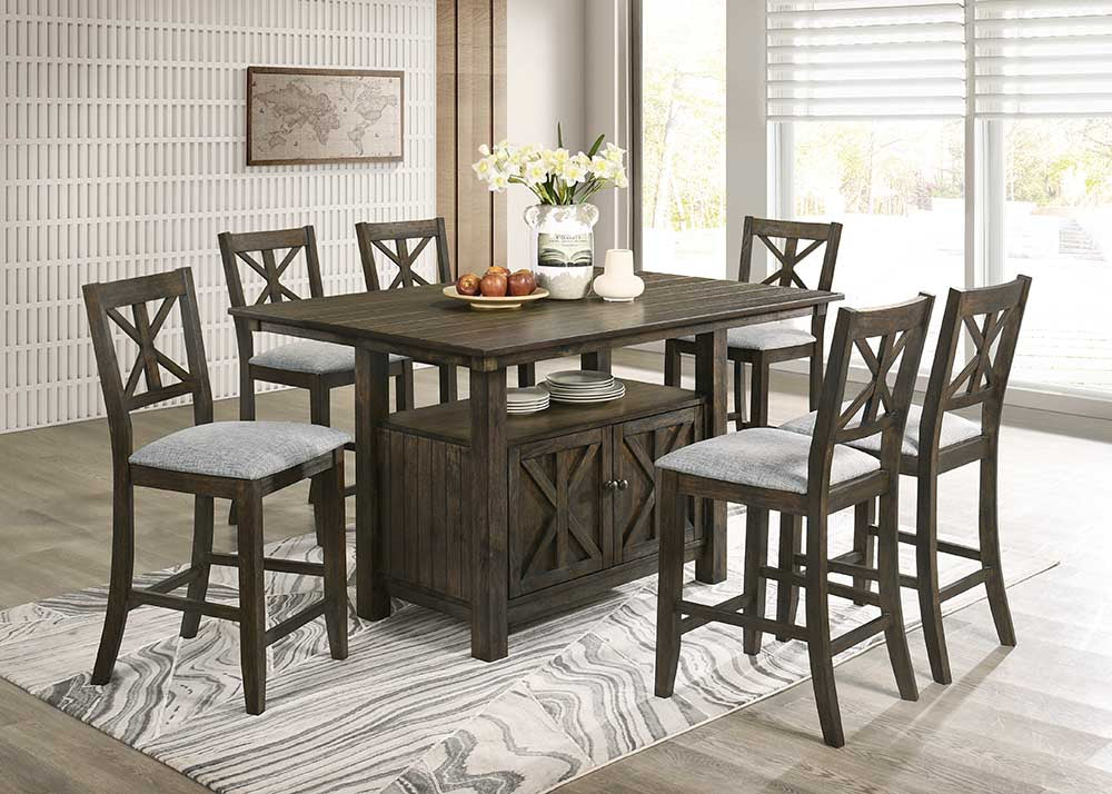 Dorothy Gray counter height dining table with storage, angled side view