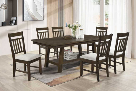 Jimmy Brown rectangular dining room set in espresso finish with dining table and six chairs