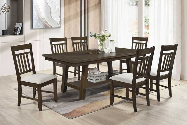 Jimmy Brown rectangular dining room set in espresso finish with dining table and six chairs