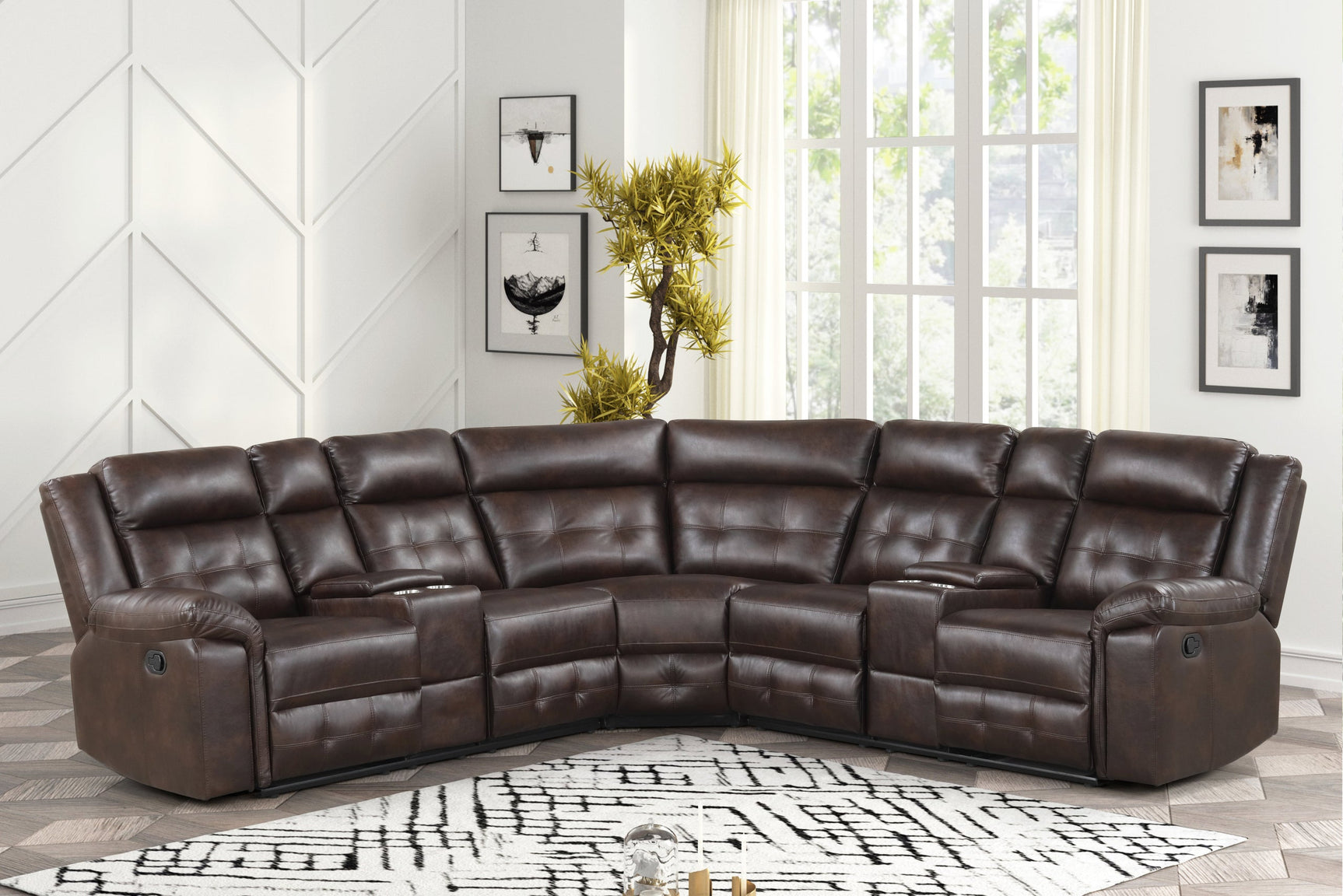Jacob Espresso Leather Gel Reclining Sectional sofa angled view