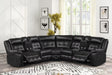 Front view of Jacob Black black leather gel reclining sectional sofa