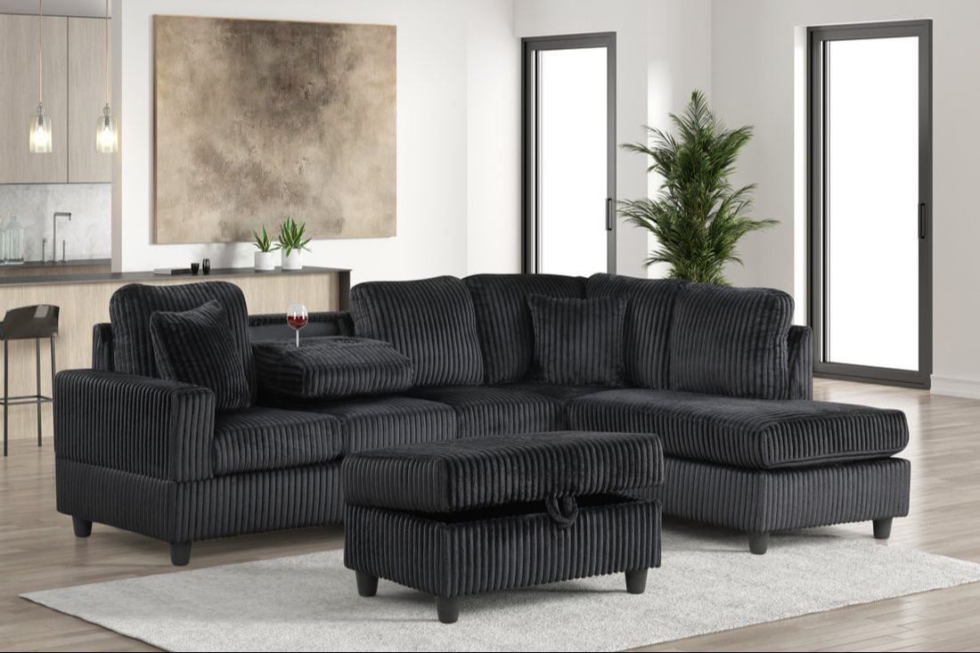 main view of Rocket Onyx Black Reversible Sectional with Ottoman sectional sofa