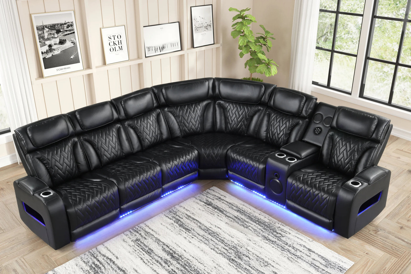 Barcelona sectional side view showing LED lights