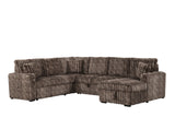 Side view of Sonic Brown sectional sofa highlighting pull-out bed and USB ports