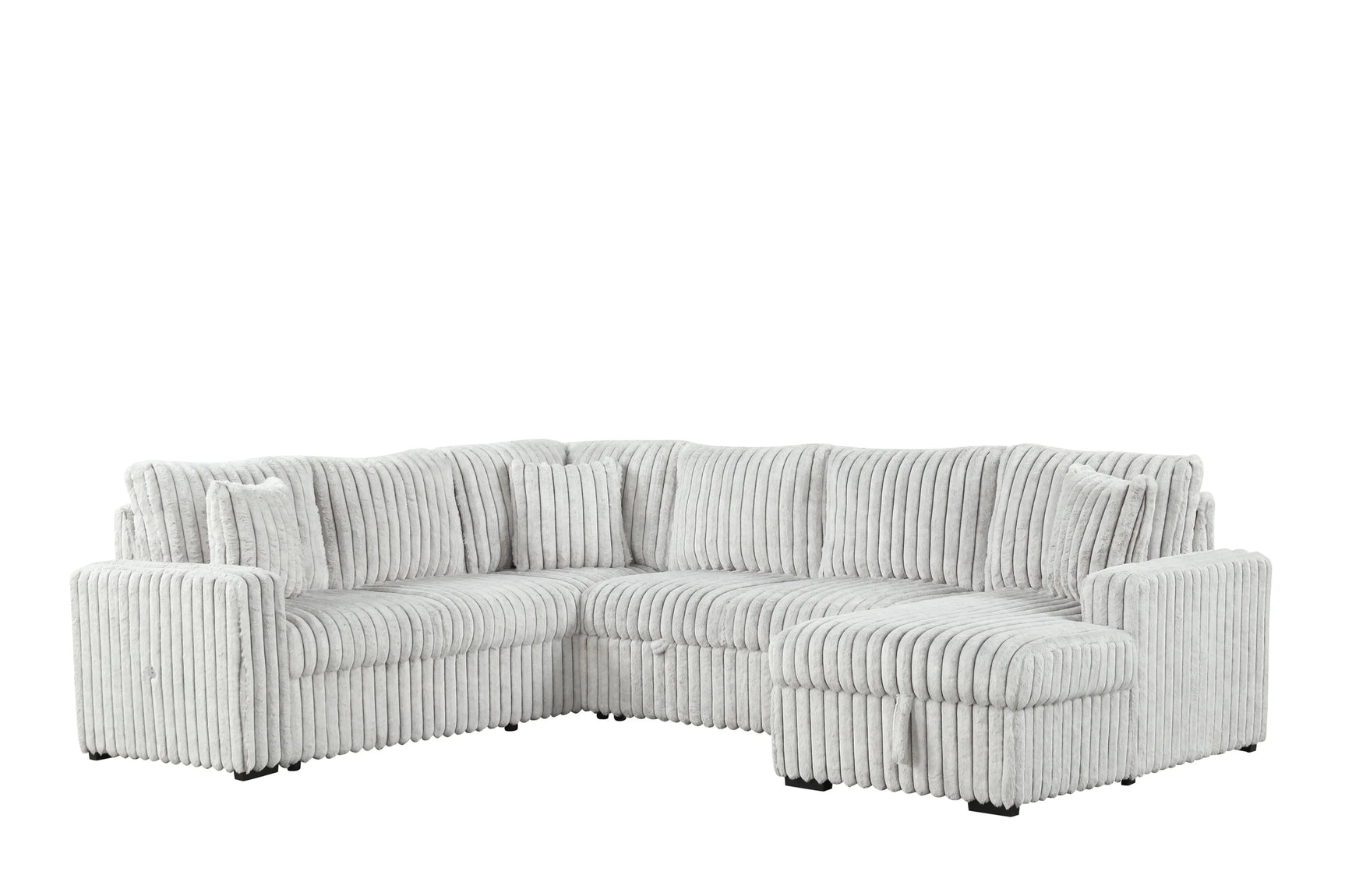 side view of Sonic Gray sectional sofa with storage chaise and USB ports