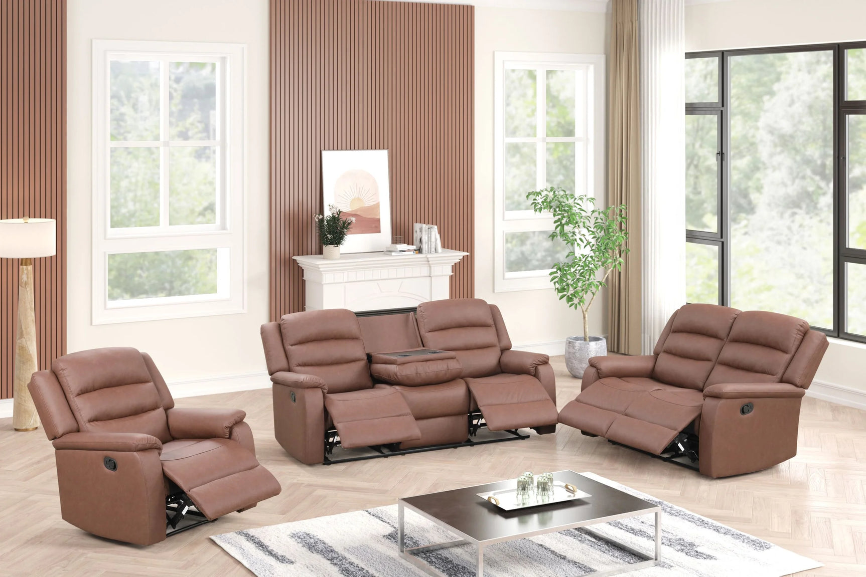 Hope brown 3-piece reclining sofa set - side view