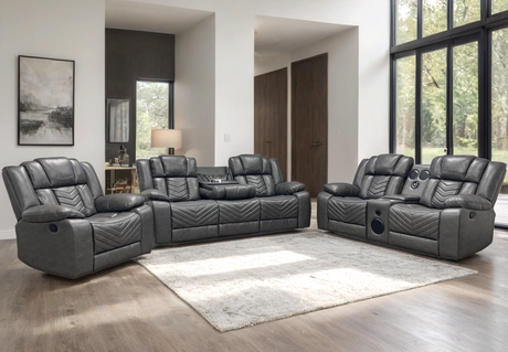 Ace Gray gel leather reclining sofa front angle