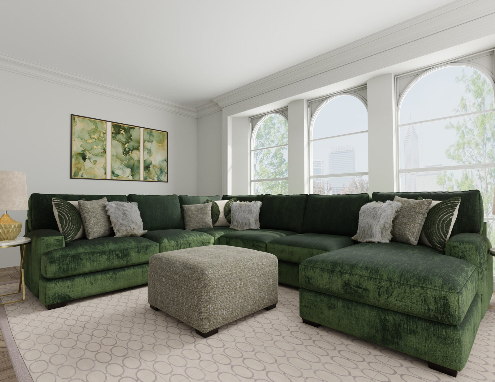 Corinthian Green 3-Piece Sectional