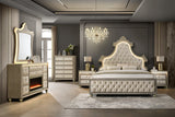 Majesty Beige Upholstered Tufted LED Panel Bedroom Set bed side angle