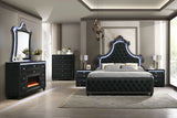 Side view of Majesty Black Upholstered Tufted LED Panel Bedroom Set bed