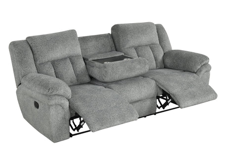 Close-up of plush textured gray fabric upholstery