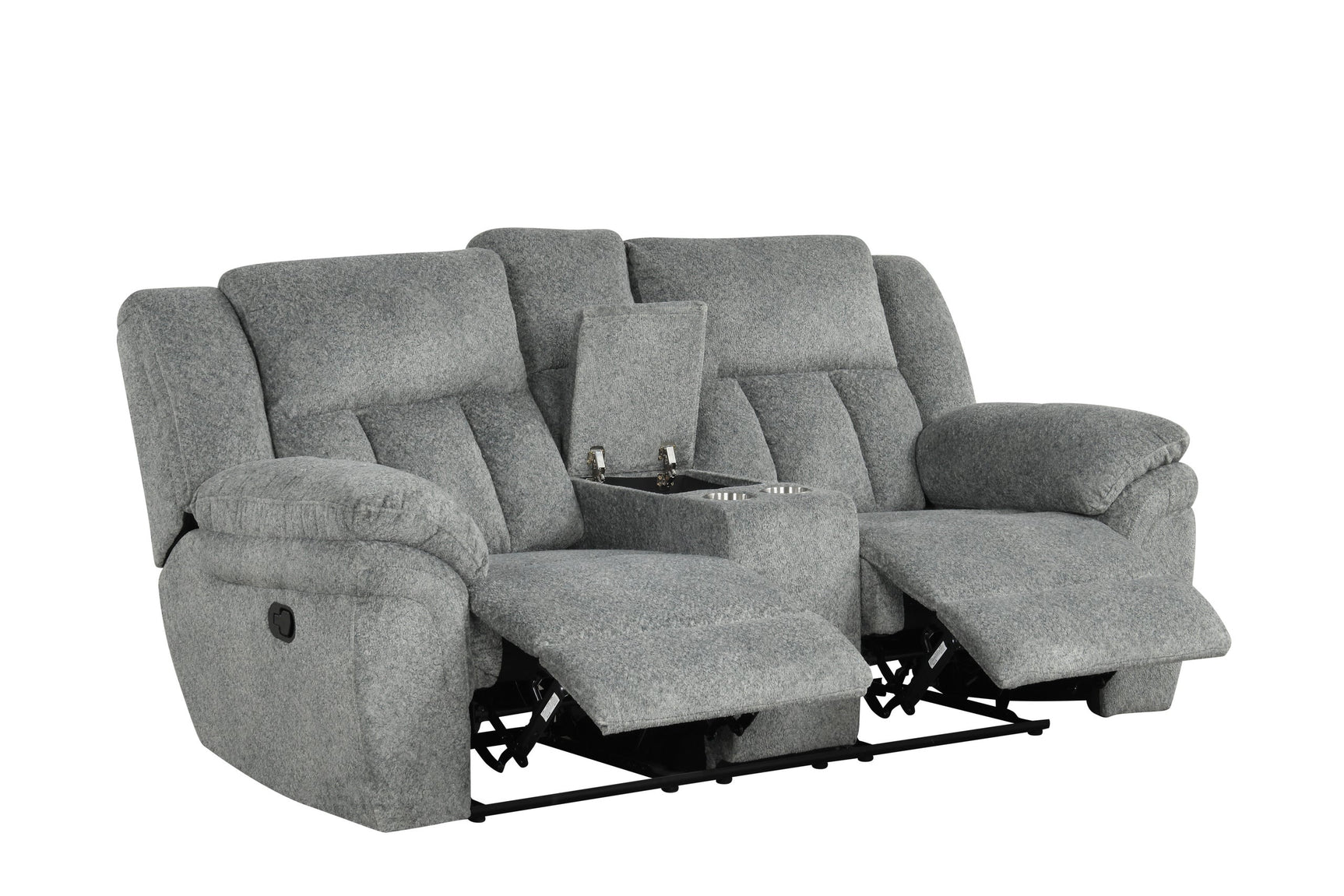 Recliner mechanism on Dallas Gray sofa set