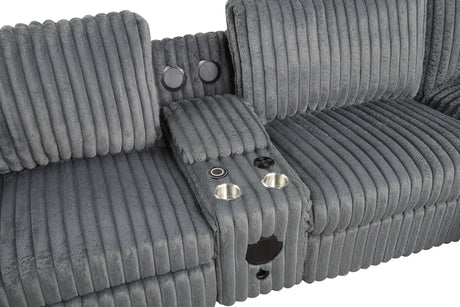 Amelia charcoal sectional with Bluetooth speaker detail