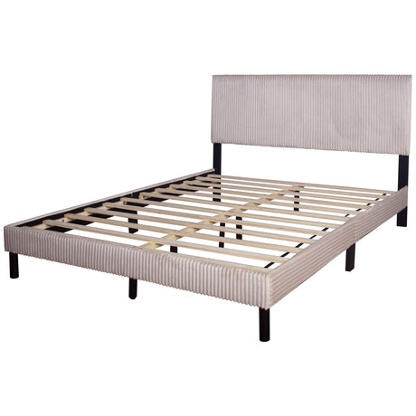 Helen Beige Cord Fabric King Platform Bed - angled side view