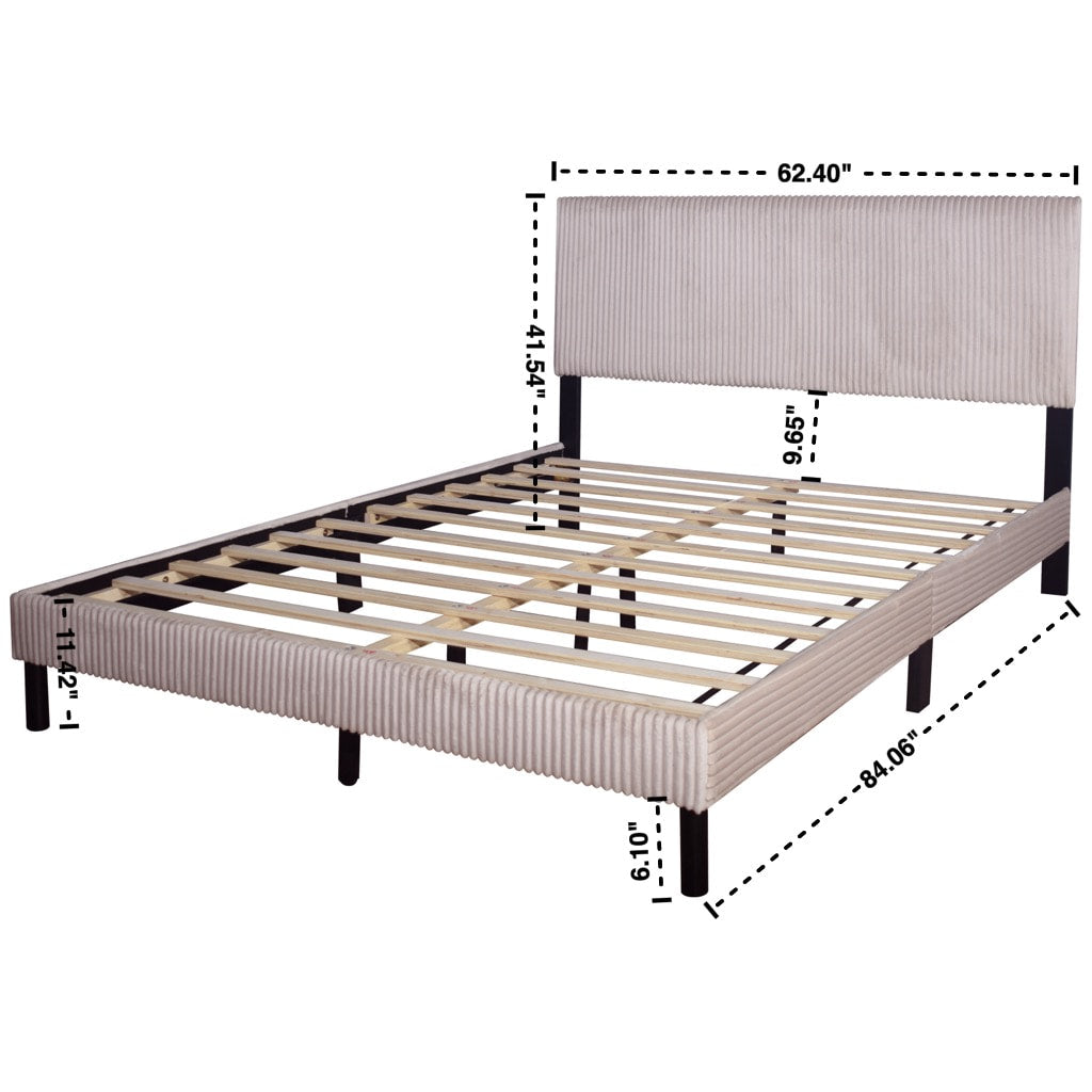 Helen Beige Cord Fabric King Platform Bed - close-up detail