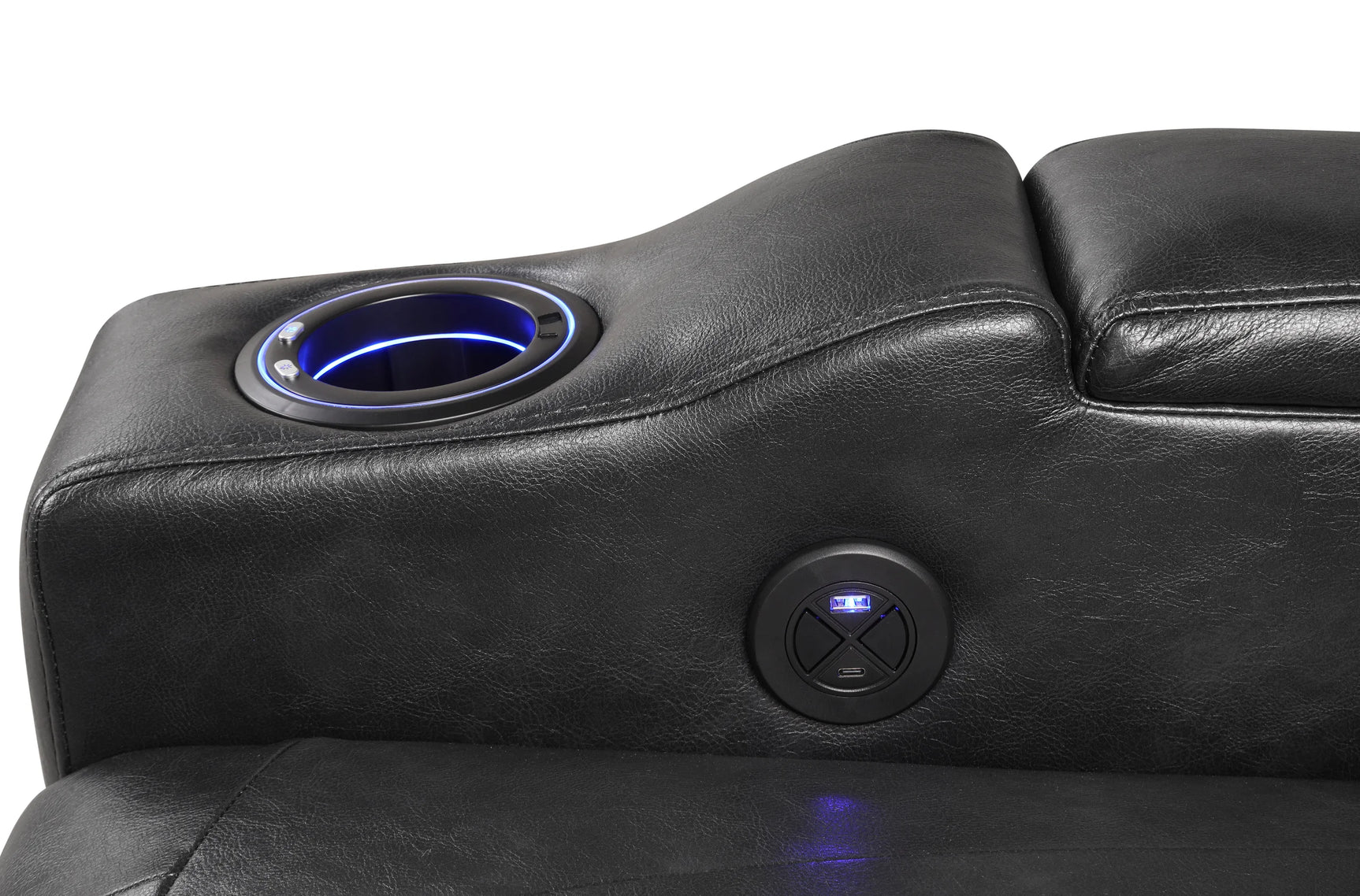 Topgun black power recliner with cup holder and storage arms