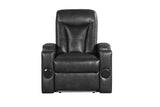 Close-up of recliner control and Bluetooth speaker