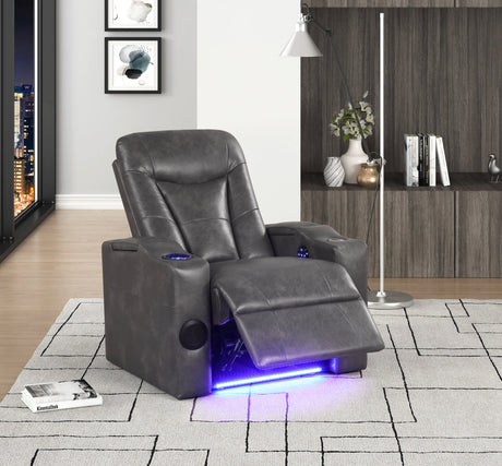 Close-up of Bluetooth speaker on recliner