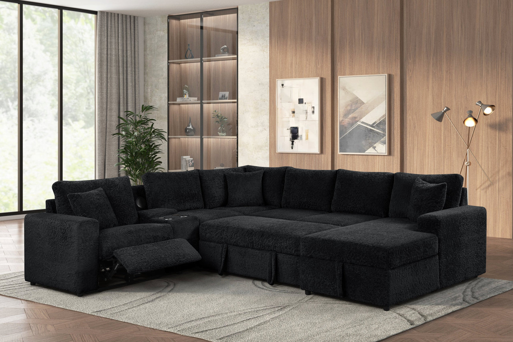 Detail view of Hunter Black sectional fabric and features