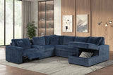 Side view of Hunter Blue fabric sectional sofa